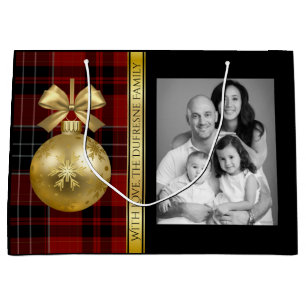 Elegant Plaid w/Photo Christmas Large Gift Bag