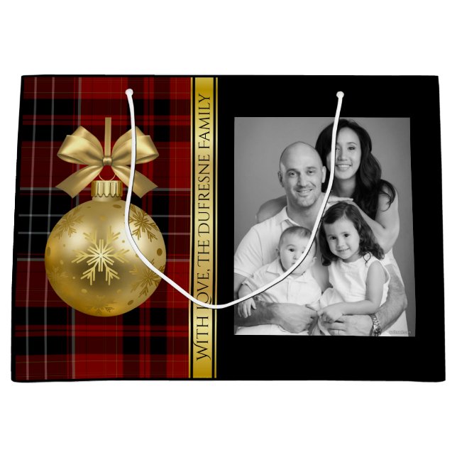Elegant Plaid w/Photo Christmas Large Gift Bag (Front)