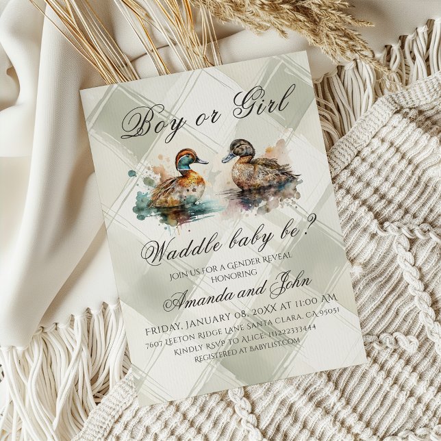 Elegant Plaid Waddle It Be Duck Gender Reveal Invitation (Creator Uploaded)