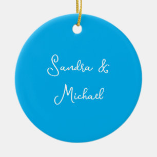 Elegant Plain Azure Blue Personalised Custom Ceramic Tree Decoration