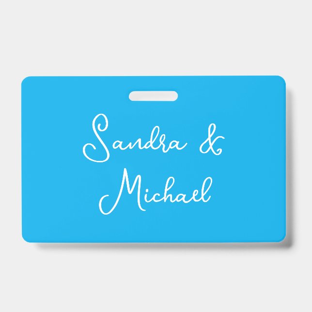 Elegant Plain Azure Blue Personalised Custom ID Badge (Front)