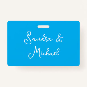 Elegant Plain Azure Blue Personalised Custom ID Badge