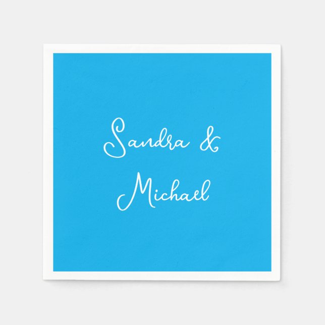 Elegant Plain Azure Blue Personalised Custom Napkin (Front)