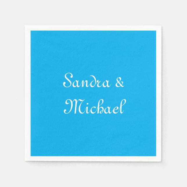 Elegant Plain Azure Blue Personalised Custom Napkin (Front)