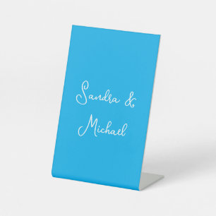 Elegant Plain Azure Blue Personalised Custom Pedestal Sign