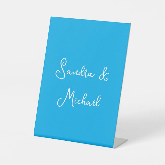 Elegant Plain Azure Blue Personalised Custom Pedestal Sign (Front)