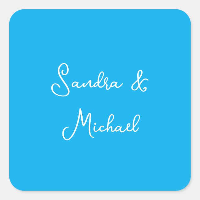 Elegant Plain Azure Blue Personalised Custom Square Sticker (Front)