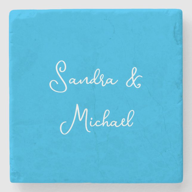 Elegant Plain Azure Blue Personalised Custom Stone Coaster (Front)