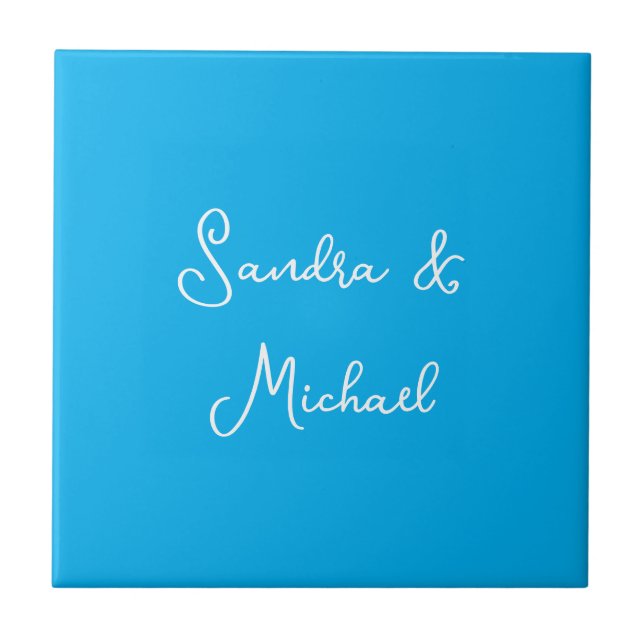 Elegant Plain Azure Blue Personalised Custom Tile (Front)