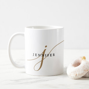 Elegant Plain Black and Gold Script Monogram Coffee Mug