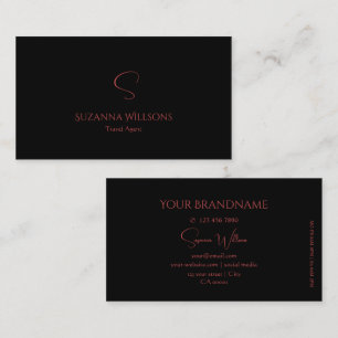 Elegant Plain Black and Red with Monogram Stylish Business Card