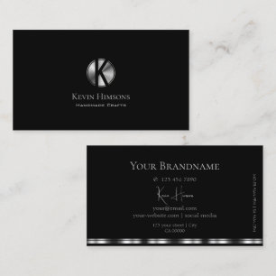 Elegant Plain Black and Silver with Monogram Chic Business Card