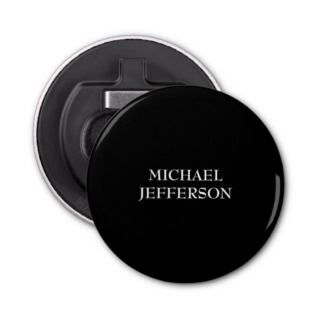 Elegant Plain Black White Personalised Custom Bottle Opener (Front)