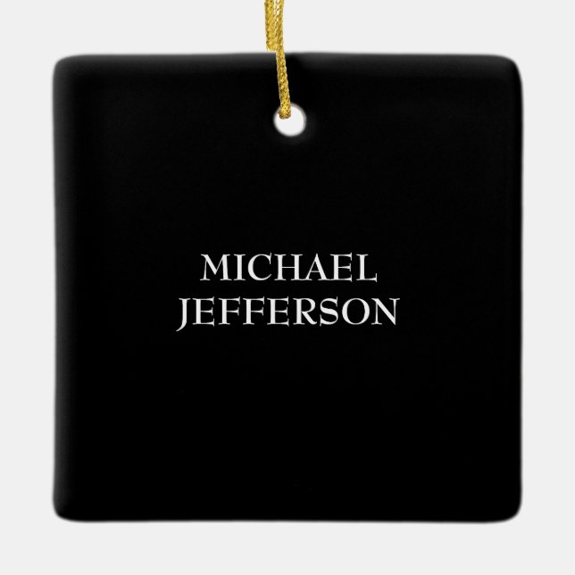Elegant Plain Black White Personalised Custom Ceramic Ornament (Front)