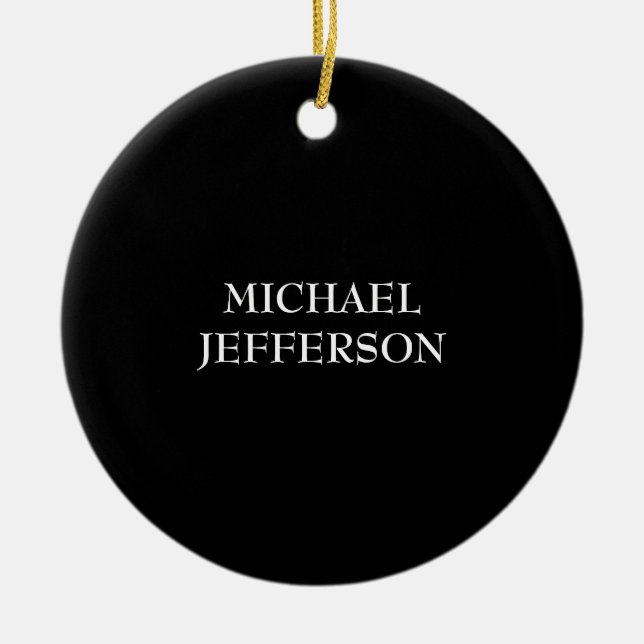 Elegant Plain Black White Personalised Custom Ceramic Tree Decoration (Front)