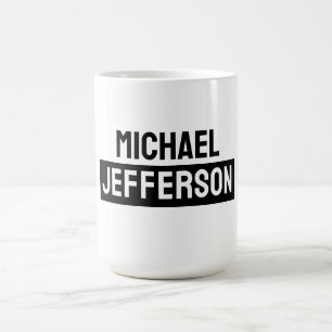 Elegant Plain Black White Personalised Custom Coffee Mug