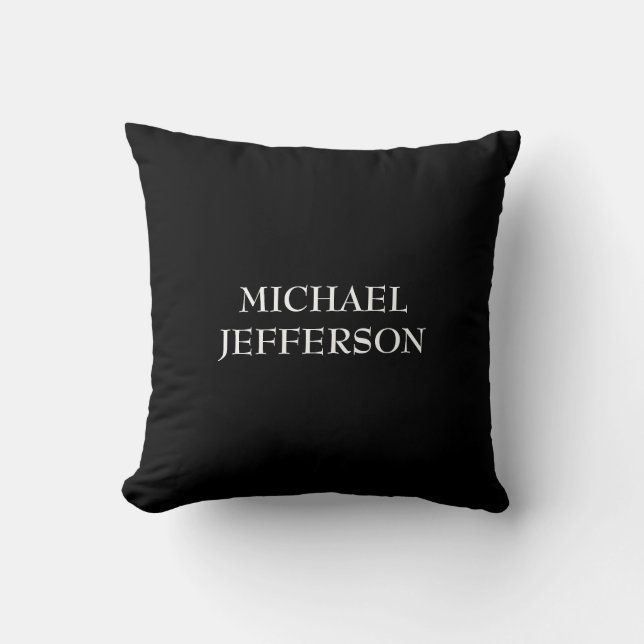 Elegant Plain Black White Personalised Custom Cushion (Front)