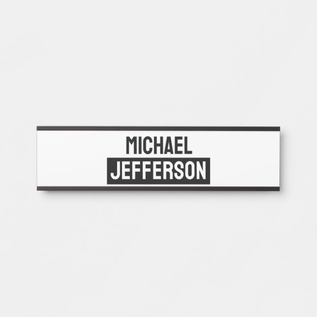 Elegant Plain Black White Personalised Custom Door Sign (Front)