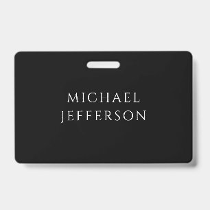 Elegant Plain Black White Personalised Custom ID Badge