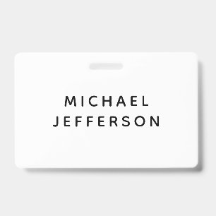 Elegant Plain Black White Personalised Custom ID Badge