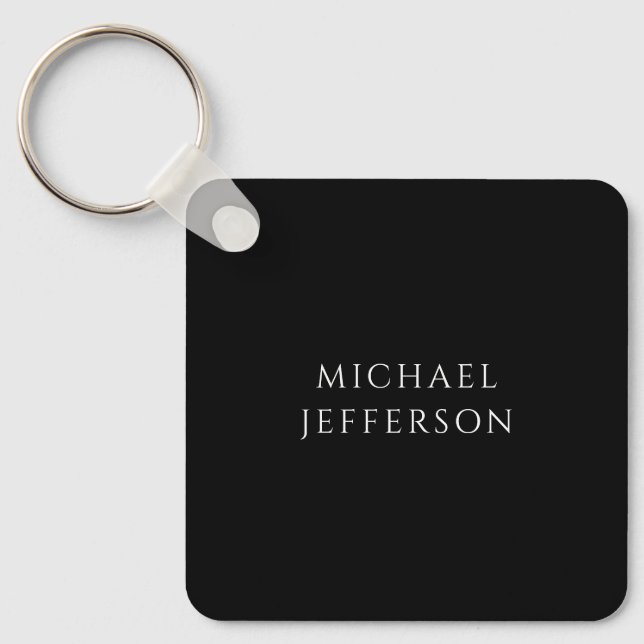 Elegant Plain Black White Personalised Custom Key Ring (Front)