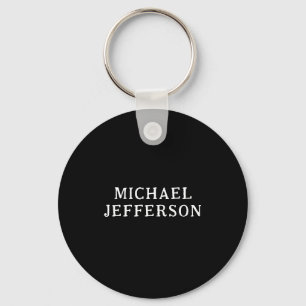 Elegant Plain Black White Personalised Custom Key Ring