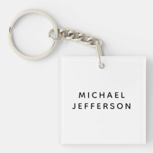 Elegant Plain Black White Personalised Custom Key Ring