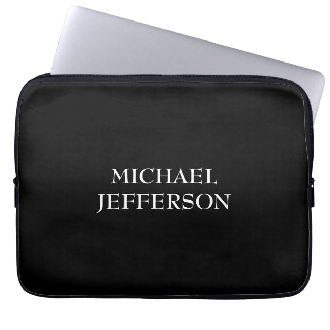 Elegant Plain Black White Personalised Custom Laptop Sleeve (Front)