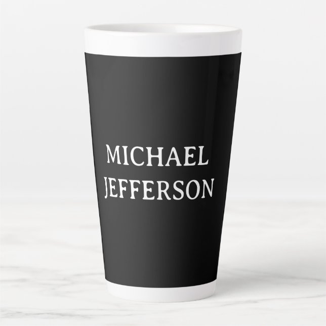 Elegant Plain Black White Personalised Custom Latte Mug (Front)
