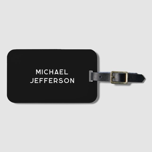 Elegant Plain Black White Personalised Custom Luggage Tag (Front Horizontal)