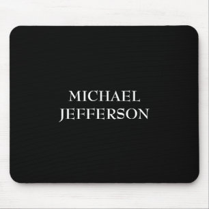 Elegant Plain Black White Personalised Custom Mouse Mat