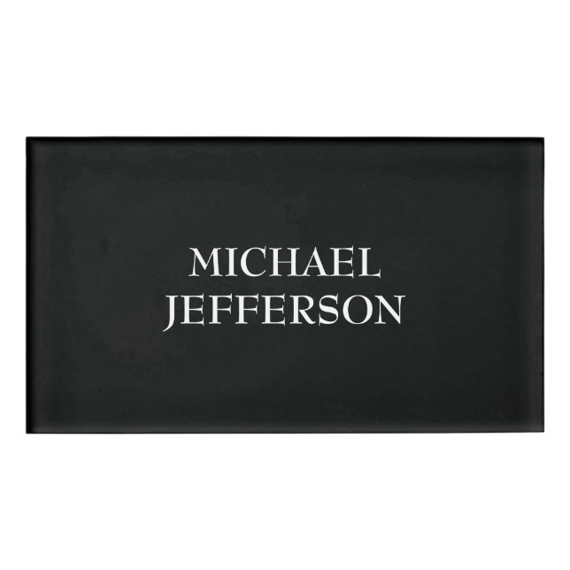 Elegant Plain Black White Personalised Custom Name Tag (Front)