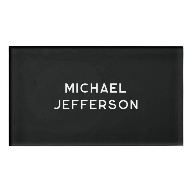 Elegant Plain Black White Personalised Custom Name Tag (Front)