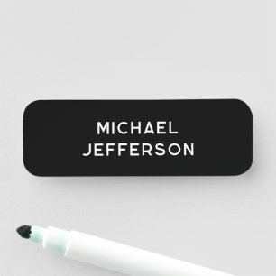 Elegant Plain Black White Personalised Custom Name Tag