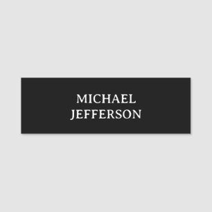 Elegant Plain Black White Personalised Custom Name Tag