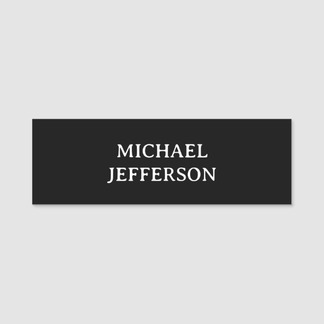 Elegant Plain Black White Personalised Custom Name Tag (Front)