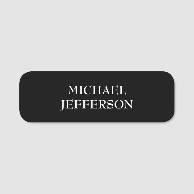 Elegant Plain Black White Personalised Custom Name Tag (Front)