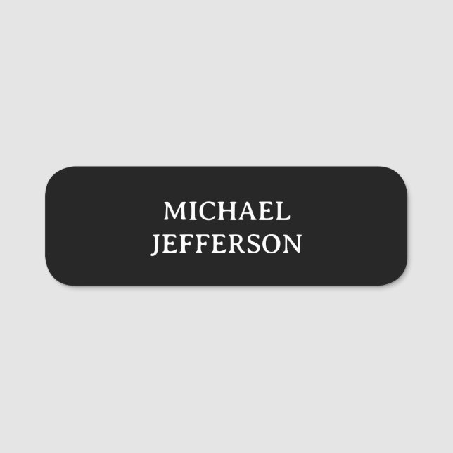 Elegant Plain Black White Personalised Custom Name Tag (Front)