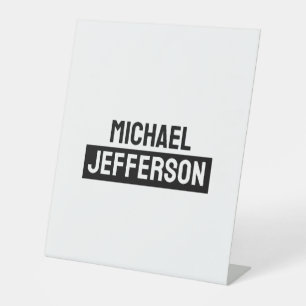 Elegant Plain Black White Personalised Custom Pedestal Sign
