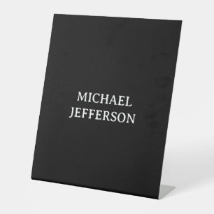 Elegant Plain Black White Personalised Custom Pedestal Sign