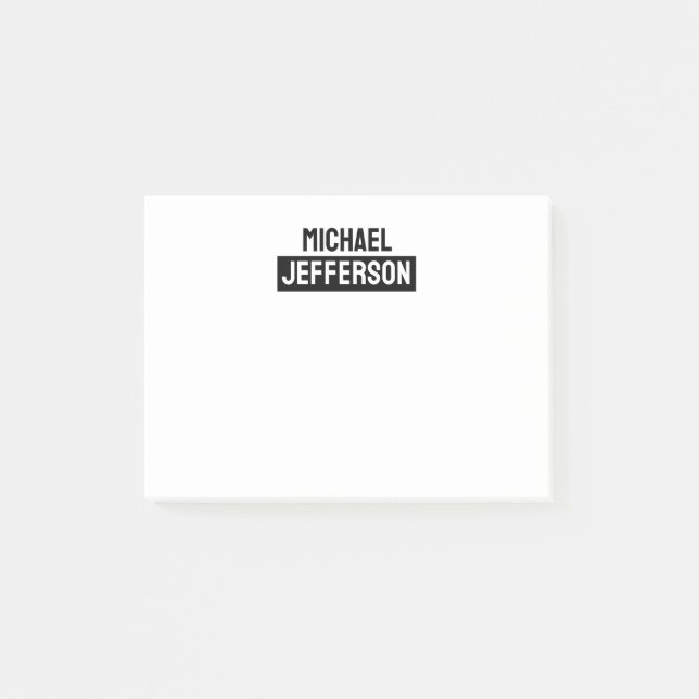 Elegant Plain Black White Personalised Custom Post-it Notes (Front)