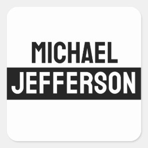 Elegant Plain Black White Personalised Custom Square Sticker