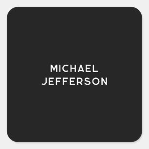 Elegant Plain Black White Personalised Custom Square Sticker