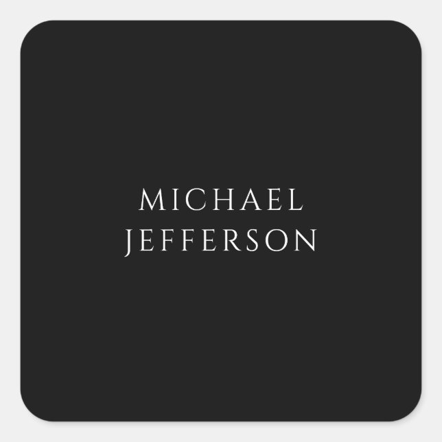 Elegant Plain Black White Personalised Custom Square Sticker (Front)