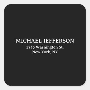 Elegant Plain Black White Personalised Custom Square Sticker