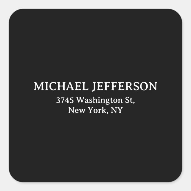 Elegant Plain Black White Personalised Custom Square Sticker (Front)