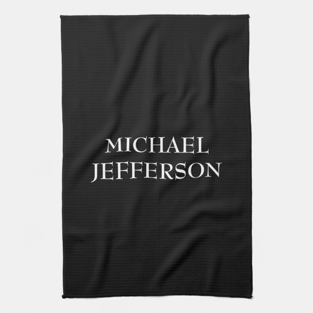 Elegant Plain Black White Personalised Custom Tea Towel (Vertical)