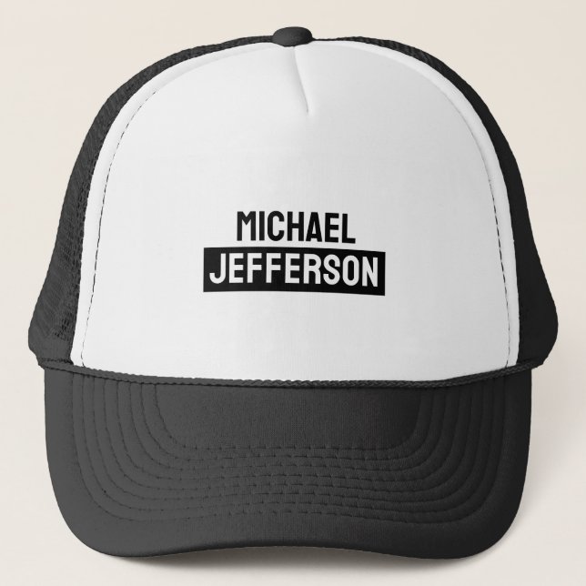 Elegant Plain Black White Personalised Custom Trucker Hat (Front)