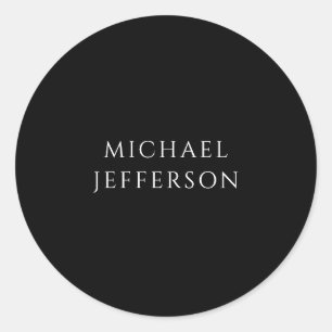 Elegant Plain Black White Personalized Custom Classic Round Sticker