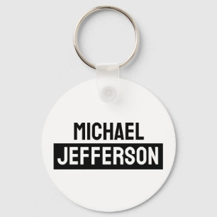 Elegant Plain Black White Personalized Custom Key Ring